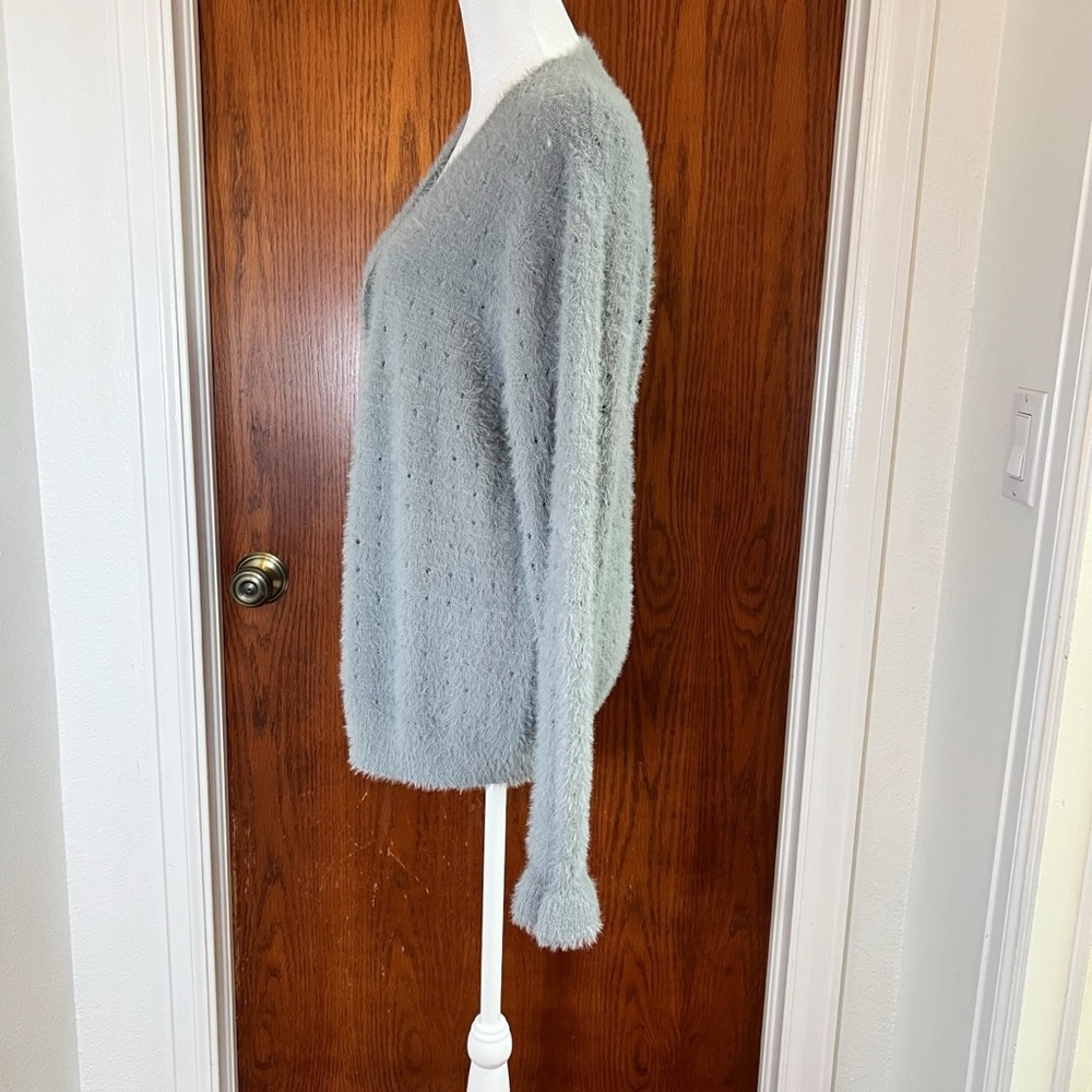 Fuzzy Openwork Flounce Sleeve Button-Up Fuzzy Car… - image 7